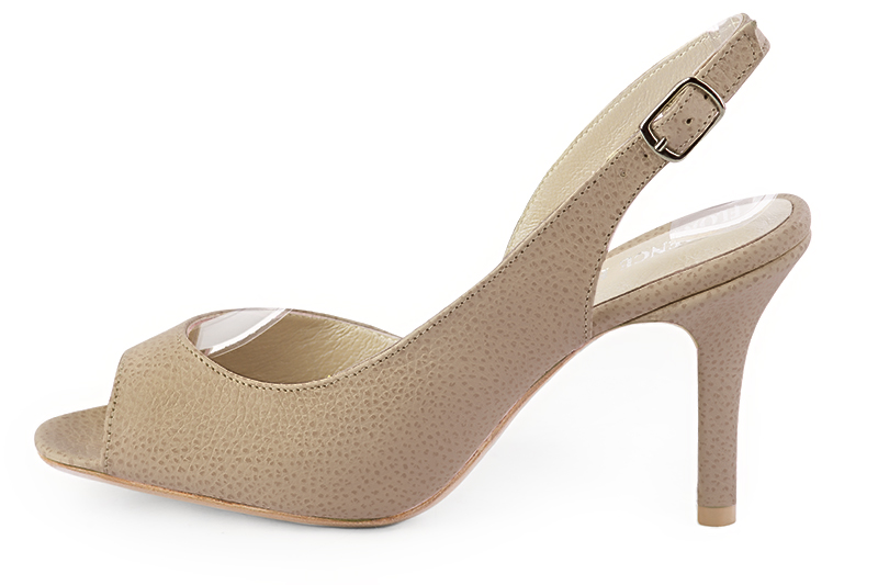 Sand beige women's slingback sandals. Round toe. High slim heel. Profile view - Florence KOOIJMAN